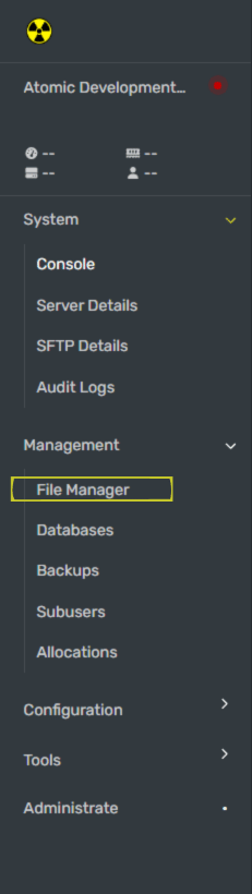 Open the File Manager for Atomic Game Panel